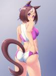 asian_clothing blush bodily_fluids bottomwear breasts brown_hair buruma butt clothing east_asian_clothing female hair japanese_clothing looking_at_viewer looking_back purple_eyes rear_view shirt shorts solo sweat tank_top topwear alfort cygames uma_musume_pretty_derby special_week_(pretty_derby) animal_humanoid equid equid_humanoid equine equine_humanoid humanoid mammal mammal_humanoid 2018 3:4 hi_res