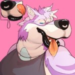 anthro big_cheeks big_neck black_lips blue_body blue_eyes blue_fur chubby_cheeks clothing double_chin facial_piercing fur glistening glistening_lips licking licking_lips licking_own_lips lips male mouth_shot nose_piercing nose_ring obese obese_anthro obese_male open_mouth overweight overweight_anthro overweight_male piercing pink_background purple_body purple_fur ring_piercing shirt simple_background solo tank_top teeth thick_bottom_lip thick_neck tongue tongue_out topwear white_body white_fur anonymous_artist canid canine canis domestic_dog husky mammal nordic_sled_dog spitz 1:1 hi_res
