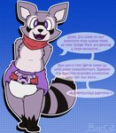 abstract_background anthro biped black_body black_fur black_tail blue_background clean_diaper clothed clothing dialogue diaper fangs fur gradient_background grey_body grey_fur grey_tail kerchief looking_at_viewer male markings multicolored_body multicolored_fur neckerchief neckwear open_mouth open_smile purple_diaper purple_eyes red_kerchief red_neckerchief sharp_teeth simple_background smile solo speech_bubble striped_body striped_fur striped_markings striped_tail stripes tail tail_markings teeth text topless two_tone_tail wearing_diaper ritzcat indigo_park rambley_raccoon mammal procyonid raccoon 2024 digital_drawing_(artwork) digital_media_(artwork) english_text hi_res