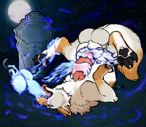 ambiguous_gender animal_genitalia balls bent_legs disembodied disembodied_hand disembodied_penis ectopenis ectoplasm fondling fondling_penis genitals ghost_hand ghost_sex grave group knot_in_sheath knotted_sheath legs_in_air legs_up male male/ambiguous moon oral penis questionable_consent sheath tombstone translucent translucent_penis upside_down upside_down_sex yonnixart canid canine canis coyote ghost mammal spirit absurd_res hi_res