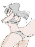 anthro big_breasts big_butt breasts brown_hair butt clothed clothing clothing_lift female fur hair japanese kemono long_hair low-angle_view panties scar shirt shirt_lift side_boob simple_background skimpy solo topwear under_boob underwear undressing 1boshi canid canine fox mammal