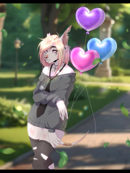 absolute_territory anthro balloon bandage_on_tail blind blonde_hair breasts chin_piercing clothed clothing cross cross_necklace cute_fangs detailed_background disability ear_piercing facial_piercing fangs female fully_clothed fur grey_clothing grey_topwear hair heart_balloon heart_symbol heart_tattoo holding_object inflatable jewelry legwear loose_necktie missing_ear necklace necktie notched_ear off_shoulder outside piercing pink_nose safety_pin safety_pin_piercing solo standing sweater tail tattoo teeth thigh_highs thin_tail topwear torn_clothing torn_thigh_highs whisker_spots white_body white_fur heenzkra tyler_(heeznkra) canid canine canis dobermann domestic_dog mammal pinscher 2025 absurd_res digital_drawing_(artwork) digital_media_(artwork) hi_res