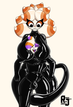 bdsm bondage bound breasts bulge dominant drone female femboy gift latex limp lock locked null_bulge smush rubberjett absurd_res hi_res