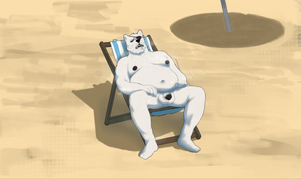 anthro balls beach beard belly big_balls black_glans black_nipples bodily_fluids exhibitionism eyes_closed facial_hair feet flaccid folding_chair genitals glans hand_on_hip male musk musk_cloud nipples nude one_eye_obstructed open_mouth overweight parasol pecs penis round_ears saliva sand shadow sharp_teeth sleeping small_penis solo spread_legs spreading sweat sweatdrop teeth allstarfall epic_games fortnite polar_patroller bear humanoid mammal polar_bear ursine hi_res