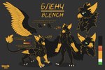 beak black_body claws feathers feral gold_wings green_eyes male solo tail text wings yellow_body blen4k mythology blench avian bird gryphon mythological_avian mythological_creature 2023 hi_res model_sheet russian_text