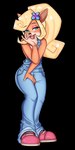 anthro breasts clothed clothing female fur gesture overalls smile solo suggestive suggestive_gesture tongue topless damoart activision crash_bandicoot_(series) coco_bandicoot bandicoot mammal marsupial 1:2 alpha_channel hi_res