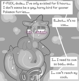 anthro anthrofied balls belly blush bodily_fluids cum dialogue embarrassed erection genital_fluids genitals glans humanoid_genitalia humanoid_penis male navel nude penis pokemorph profanity solo speech_bubble sweat text koalarobot_(artist) nintendo pokemon avian bird browt generation_10_pokemon pokemon_(species) 2026 digital_media_(artwork) english_text