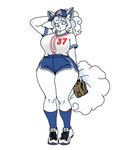 baseball_cap baseball_glove baseball_uniform big_breasts breasts clothing eyelashes female footwear fur hair hand_behind_head hat headgear headwear looking_at_viewer monotone_body monotone_fur simple_background solo sportswear standing thick_thighs uniform white_background white_body white_clothing white_footwear white_fur white_hair wide_hips agent_strudel nintendo pokemon alolan_form alolan_vulpix canid canine fox generation_7_pokemon mammal pokemon_(species) regional_form_(pokemon) full-length_portrait hi_res portrait