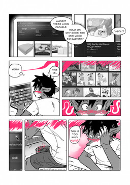 abdl anthro blush bodily_fluids clothed clothing computer diaper diaper_package electronics embarrassed erection erection_under_clothing laptop male sexual_awakening sitting solo sweat sweatdrop text thought_bubble web_browser kaaski amazon_(company) google google_chrome mythology jack_(kaaski) dragon mythological_creature mythological_scalie scalie 2025 comic english_text hi_res spot_color