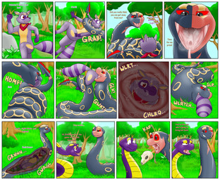 after_vore bone death digestion fatal_vore female female_pred implied_reformation larger_female male male_prey oral_vore red_sclera serpentine_vore size_difference skull smaller_male tail text vore livinlovindude poisonsneksoffie nintendo pokemon erika_(poisonsneksoffie) soffie_(poisonsneksoffie) generation_3_pokemon pokemon_(species) seviper zigzagoon comic english_text hi_res