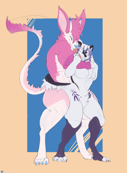 anthro breasts duo female fur fur_markings hair happy horn hug licking licking_another licking_partner male male/female markings multicolored_body multicolored_fur muscular nude open_mouth romantic romantic_couple simple_background size_difference slim smile tail tail_around_body tail_around_partner tail_motion tailwag thick_thighs tongue tongue_out white_body white_fur red_breadd amaverse kajh'ru lou_(loonha) canid canine canis demon domestic_dog fox husky mammal nordic_sled_dog spitz absurd_res hi_res