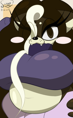 anthro belly big_breasts big_bulge big_butt biped blush bottomwear breasts bulge butt clothing fangs gynomorph gynomorph_anthro intersex intersex_anthro looking_at_viewer overweight pants pose short_stack slightly_chubby solo sweater teeth thick_thighs topwear torn_bottomwear torn_clothing torn_pants yoga_pants scrudy bella_(scrudy) mammal mustelid otter absurd_res hi_res pinup