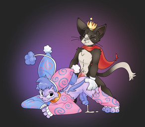 anal anal_orgasm anal_penetration anthro anthro_on_anthro anthro_penetrated anthro_penetrating anthro_penetrating_anthro balls black_body black_fur bodily_fluids cape clothing crop_top crown cum cum_drip dripping ejaculation erection fool's_hat fur genital_fluids genitals gradient_background half-closed_eyes hands-free hat headgear headwear humanoid_genitalia humanoid_penis jester leg_warmers legwear male male/male male_penetrated male_penetrating male_penetrating_male multicolored_body multicolored_fur narrowed_eyes orgasm penetration penile penile_penetration penis penis_in_ass purple_body purple_fur sex shirt simple_background smile topwear two_tone_body two_tone_fur white_body white_fur xing1 final_fantasy final_fantasy_vii square_enix cait_sith_(ff7) domestic_cat felid feline felis lagomorph leporid mammal rabbit hi_res