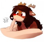 anthro antlers balls big_penis blush brown_body brown_fur countershading dark_hair duo ears_down fellatio female fur genitals glowing glowing_nose hair horn human_on_anthro interspecies kissing kissing_penis_tip long_hair looking_down looking_down_at_penis male male/female nude oral penile penis penis_kissing pivoted_ears red_eyes red_nose sex sucking sucking_tip tan_body tan_fur text vein veiny_penis white_body white_skin the-minuscule-task third-party_edit rue_(the-minuscule-task) cervine deer human mammal new_world_deer reindeer hi_res