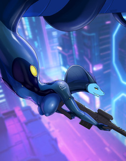 anthro apode big_breasts blue_body blue_clothing blue_latex blue_skinsuit breasts clothed clothed_anthro clothed_female clothing female gun holding_gun holding_object holding_ranged_weapon holding_rifle holding_weapon latex latex_clothing latex_skinsuit legless ranged_weapon rifle serpentine side_view skinsuit snake_hood solo teeth tight_clothing weapon yellow_sclera treyer draconcopode naga reptile scalie snake 2025 absurd_res digital_media_(artwork) hi_res