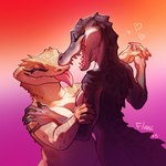 anthro blep duo eyes_closed female female/female hand_holding happy heart_symbol hug lesbian_pride_colors lgbt_pride nude orange_lesbian_pride_colors pride_color_background pride_colors romantic romantic_ambiance romantic_couple sharp_teeth simple_background teeth tongue tongue_out fivel lizard reptile scalie 1:1 2023 hi_res