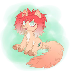 1_horn ambiguous_feral ambiguous_gender brown_hooves cutie_mark eyelashes feral freckles fur gradient_hair gradient_tail green_eyes hair hooves horn logo quadruped red_hair simple_background sitting solo tan_body tan_fur tongue tongue_out young young_ambiguous young_feral murakoris fluffy_pony hasbro my_little_pony mythology equid equine fluffy_pony_(species) mammal mythological_creature mythological_equine unicorn 1:1 2026 absurd_res artist_logo digital_media_(artwork) english_description hi_res