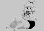 anthro breasts clothed clothing diaper feces female object_in_mouth pacifier pacifier_in_mouth pooping soiled_diaper soiling soiling_diaper solo unclean_diaper used_diaper pamppusher animal_crossing nintendo isabelle_(animal_crossing) canid canine canis domestic_dog mammal shih_tzu toy_dog hi_res monochrome sketch