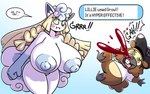 alolan_form alolan_vulpix alternate_species ambiguous_gender anthro areola bidoof big_breasts blonde_hair blood blue_areola blue_nipples blush blush_stickers bodily_fluids bottomless breasts buckteeth clothed clothing dialogue dialogue_box duo ellipsis english_text exclamation_point featureless_crotch female generation_4_pokemon generation_7_pokemon genitals gloves_(marking) green_eyes hair hat headgear headwear huge_breasts lillie_(pokemon) markings multicolored_body nintendo nipples nosebleed nude open_mouth pokemon pokemon_(species) pussy regional_form_(pokemon) sachasketchy shirt speech_bubble spiral_eyes teeth text thick_thighs topwear two_tone_body