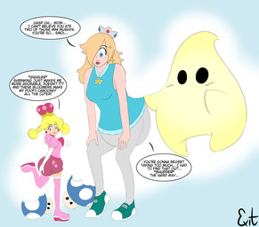 blush boots clothing crown diaper ear_piercing ear_ring female floating footwear fungus group hand_on_diaper hands_on_knees hands_on_legs headgear leg_in_air looking_at_another mushroom not_furry one_eye_closed piercing pigtails power-up ring_piercing shoes shrinking size_transformation text touching_diaper transformation trio wink exitcal mario_bros nintendo super_mario_galaxy rosalina_(mario) toadette alien human luma mammal absurd_res english_text hi_res