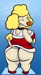 anthro arm_under_breasts big_breasts big_butt blonde_hair blue_background breasts butt christmas_clothing christmas_dress cleavage clothed clothing collar curvy_figure dress female fur hair holidays horizontal_pupils huge_butt looking_at_viewer looking_back pupils short_hair simple_background snow snowing solo standing tan_body tan_fur teeth thick_thighs voluptuous wide_hips someth1ngoranother catdog_(series) christmas nickelodeon shriek_dubois canid canine canis domestic_dog mammal poodle 2021 absurd_res digital_media_(artwork) hi_res