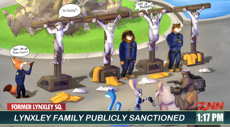 3_toes 4_fingers animal_genitalia anthro balls black_nose blue_body blue_scales bound breasts brown_body brown_fur brown_mane camera clothed clothed_anthro clothed_female clothed_male clothing crucifixion dialogue discarded_clothing electronics embarrassed feet female feral fingers fully_sheathed fur genitals grey_body grey_fur group hands_tied hindpaw humanoid_hands humiliation legs_tied male mane microphone multicolored_body multicolored_fur news news_report nipples nude nude_anthro nude_female nude_male orange_body orange_fur outdoor_nudity outside paws pink_nose public public_humiliation public_nudity red_body red_fur rubble scales sheath speech_bubble striped_body striped_fur stripes submissive submissive_male tan_body tan_fur text toes two_tone_body two_tone_fur video_camera vulva white_body white_fur didi_o3o_22 disney zootopia cattrick_lynxley gary_de'snake judy_hopps kitty_lynxley milton_lynxley nick_wilde pawbert_lynxley alcelaphine antelope armadillo bovid bovine canada_lynx canid canine european_rabbit felid feline fox lagomorph leporid lion lynx mammal oryctolagus pantherine pit_viper rabbit red_fox reptile scalie snake tiger true_fox viper wildebeest xenarthran english_text hi_res brother_(lore) brother_and_sister_(lore) brothers_(lore) daughter_(lore) father_(lore) father_and_child_(lore) father_and_daughter_(lore) father_and_son_(lore) parent_(lore) parent_and_child_(lore) parent_and_daughter_(lore) parent_and_son_(lore) sibling_(lore) sister_(lore) son_(lore)