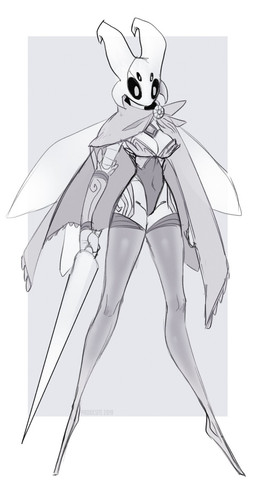 2_horns 4_eyes anthro biped breasts cape cleavage clothed clothing female holding_melee_weapon holding_object holding_weapon horn melee_weapon multi_eye solo standing weapon wings proxicute hollow_knight_(franchise) team_cherry arthropod 2019 hi_res