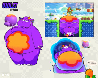 ?_block anthro belly big_belly big_breasts breasts bwomp cartoon_freckles cross-eyed eyelashes female flower flower_on_head freckled_face freckled_hips freckled_shoulders freckles glistening_eyelids grass hill hillside introduction long_eyelashes macro macro_female male orange_belly overweight overweight_female plant purple_body small_tail smile smirk tail text thick_thighs upside_down navipal mario_bros nintendo super_mario_bros_wonder prince_florian violet_the_hippo_(navipal) common_hippopotamus hippopotamid hoppo_(super_mario_bros_wonder) mammal talking_flower_(super_mario_bros_wonder) 2026 5:4 artist_name character_name colored digital_drawing_(artwork) digital_media_(artwork) english_text hi_res shaded signature watermark