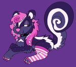 ambiguous_gender claws clothing coontail_hair countershading cross ear_piercing ear_ring feral inverted_cross legwear lying piercing pink_claws ring_piercing solo sparklefur speckles thigh_highs jackrabbit_(artist) mammal mephitid skunk 2024 hi_res