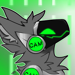 anthro biped c.a.m. digitigrade fluffy fluffy_ears fur glowing glowing_eyes green_background green_body green_eyes green_glow grey_body grey_fur grey_hair hair head_tuft machine male metal metallic_body military neck_tuft protogen_armor protogen_face protogen_visor protogenized screen screen_face simple_background smile solo tuft cloveruu yuri_chacal canid canine canis jackal mammal protogen 1:1 2024 bust_portrait colored digital_drawing_(artwork) digital_media_(artwork) portrait shaded