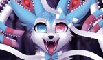 ambiguous_gender bodily_fluids fangs feral front_view heterochromia looking_at_viewer mouth_shot multi_mouth multicolored_eyes open_mouth ribbons saliva solo teeth tongue bloominglynx espiozx nintendo pokemon canid canine eeveelution fox generation_6_pokemon mammal monster pokemon_(species) shiny_pokemon sylveon 2021 2d_animation animated bust_portrait colored detailed digital_media_(artwork) digital_painting_(artwork) motion_tweening painting_(artwork) portrait shaded short_playtime