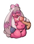 anthro belly_grab bodily_fluids breasts cum cum_on_breasts disembodied_penis duo female generation_9_pokemon genital_fluids genitals hand_on_belly hand_on_own_belly handjob kneeling male male/female nintendo nipples nova_nsfw penile penis pokemon pokemon_(species) pussy sex slightly_chubby small_breasts tinkaton