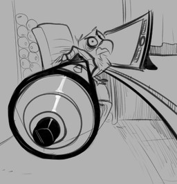 anthro building chair desk drawing_tablet furniture gesture hand_gesture house looking_aside looking_at_viewer male pen perspective perspective_shot pointing pointing_at_viewer solo stylus table keadanger kea_(keadanger) avian low_res monochrome
