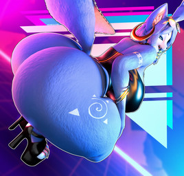 anthro bandeau big_breasts big_butt black_bandeau black_clothing black_footwear black_high_heels black_latex black_topwear blue_body blue_eyes blue_fur blue_hair breasts butt clothing crouching ear_piercing ear_ring eyewear female fluffy fluffy_tail footwear fur hair high_heels hoop_ear_ring huge_breasts huge_butt latex latex_bandeau latex_clothing latex_topwear looking_at_viewer looking_back looking_back_at_viewer multicolored_body multicolored_fur piercing platform_footwear platform_heels ring_piercing shoes solo sunglasses tail thick_thighs topwear two_tone_body two_tone_fur white_body white_fur mechanicalstage dogzeela_(modeler) nintendo star_fox krystal_(star_fox) canid canine fox mammal 2025 3d_(artwork) absurd_res digital_media_(artwork) hi_res