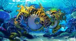 ambiguous_gender bubble claws coral_reef feral fur gem glowing glowing_horn horn pearl_(gem) sea solo stripes underwater water yellow_body yellow_fur mattiyyah_lion mythology anthozoan aquatic_dragon cnidarian coral dragon eastern_dragon marine mythological_creature mythological_scalie scalie absurd_res hi_res