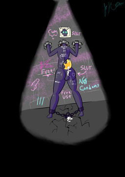 anthro bodily_fluids bound chain chained chained_to_floor cum cum_drip cum_from_ass cum_in_ass cum_inside cum_spurt dripping femboy free_use genital_fluids male ncn questionable_consent solo stuck through_wall honeyedant humanoid absurd_res hi_res