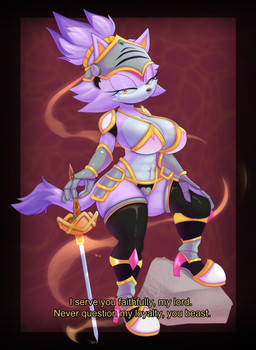 abs anthro armor big_breasts biped breasts cleavage clothed clothing dialogue eyelashes female fur headgear helmet holding_melee_weapon holding_object holding_sword holding_weapon legwear looking_at_viewer melee_weapon pupils purple_body rock solo sword tail text thick_thighs thigh_highs weapon wide_hips apinkgrape sega sonic_and_the_black_knight sonic_storybook_series sonic_the_hedgehog_(series) sir_percival_(sonic_and_the_black_knight) domestic_cat felid feline felis mammal absurd_res english_text hi_res