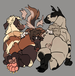 all_fours ambiguous_gender anthro balls big_butt blush bullying butt butt_grab butt_press face_between_cheeks face_in_ass face_squish facial_piercing feet genitals group hand_on_butt hindpaw hooves licking male nose_piercing nose_ring paws piercing playful raised_tail ring_piercing sack skunk_dog smothering smug squeezing squish tail tail_motion tailwag thick_thighs tongue tongue_out trio wide_hips raunchysurfeit fursona_(raunchysurfeit) murph_(raunchysurfeit) borzoi bovid canid canine canis caprine domestic_dog domestic_sheep hunting_dog hybrid kerry_hill_sheep mammal sheep sighthound hi_res
