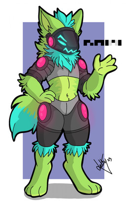 4_fingers ambiguous_gender angry anthro blue_body blue_eyes blue_fur blue_hair blue_mouth blue_tail_tip border digitigrade dipstick_tail fingers fur green_body green_fur grey_background hair hand_on_hip hand_on_own_hip humanoid_hands looking_at_viewer machine markings navel neck_tuft protogen_armor protogen_visor simple_background solo standing tail tail_markings tuft white_border dathgar protogen 2025 absurd_res digital_drawing_(artwork) digital_media_(artwork) english_description hi_res