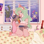 anthro bed bedding bedroom blue_eyes cactus dildo dildo_(bad_dragon) fangs female fur furniture green_hair hair hug judy_hopps_plush nude open_mouth pawpads paws pink_body pink_fur pink_nose plant plushie poster sex_toy sex_toy_background smile smiling_at_viewer solo sparkles sprinkles sticker teeth zootopia_plush nekopumpkin bad_dragon kiki_(nekopumpkin) tako_(bad_dragon) canid canine canis fox mammal 1:1 hi_res