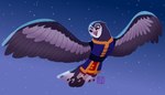 absurd_res anthro avian bird blush claws clothed clothing dreamworks eyeshadow feathers female fenghuang_(kung_fu_panda) hi_res kabuki-aku kung_fu_panda makeup night owl purple_body purple_clothing purple_feathers solo toe_claws white_body white_feathers