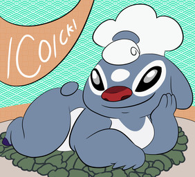 arm_support banner black_eyes claws crossgender female grey_body grey_skin looking_at_viewer mtf_crossgender pattern_background pose red_nose simple_background small_tail solo tail text toe_claws kajabuubuu 4chan disney lilo_and_stitch frenchfry_(lilo_and_stitch) alien experiment_(lilo_and_stitch) 2020 digital_drawing_(artwork) digital_media_(artwork) flat_colors hi_res