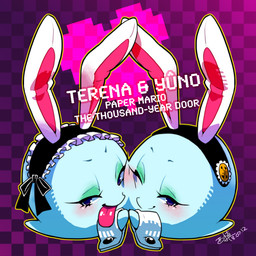 blush duo fake_ears fake_rabbit_ears female looking_at_viewer not_furry purple_eyes tongue tongue_out 0141box mario_bros nintendo paper_mario paper_mario:_the_thousand_year_door lahla_(mario) peeka_(mario) boo_(mario) ghost spirit 1:1 sibling_(lore) sister_(lore) sisters_(lore) twins_(lore)