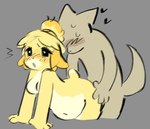anthro belly blush countershading female female_anthro female_penetrated fur grey_background heart_symbol looking_pleasured male male/female male_penetrating male_penetrating_female navel nude nude_female penetration sex simple_background slightly_chubby slightly_chubby_anthro slightly_chubby_female tail vaginal vaginal_penetration yellow_body yellow_fur cornymember animal_crossing nintendo isabelle_(animal_crossing) canid canine canis domestic_dog mammal shih_tzu toy_dog 2024 hi_res sketch