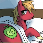 1:1 bed big_macintosh_(mlp) digital_media_(artwork) earth_pony equid equine feral freckles friendship_is_magic fur furniture green_eyes hair hasbro horse john_joseco male mammal my_little_pony orange_hair pillow pony red_body red_fur shaded solo tired