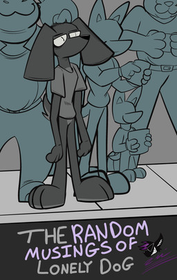 anthro black_eyes black_nose closed_smile clothed clothing eyebrows fingers grey_body group logo male mouth_closed shirt smile solo_focus tail text topwear white_sclera zincxiron canid canine mammal 2026 absurd_res artist_logo english_text hi_res signature