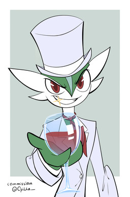 3_fingers alcohol beverage button_(fastener) cheek_horn clothing container cup drinking_glass eyebrows fingers front_view glass glass_container glass_cup glistening glistening_teeth green_background green_body hat head_crest head_spikes headgear headwear looking_at_viewer male necktie offering_beverage pattern_clothing pattern_hat pattern_headgear pattern_headwear raised_eyebrow red_eyes red_necktie simple_background smile solo sparkles spikes spikes_(anatomy) striped_clothing striped_hat striped_headgear striped_headwear stripes suit suit_jacket teeth teeth_showing top_hat white_body white_clothing white_hat white_headwear white_suit white_top_hat wine wine_glass opilka_(artist) nintendo pokemon sir_gallade gallade generation_4_pokemon humanoid pokemon_(species) hi_res