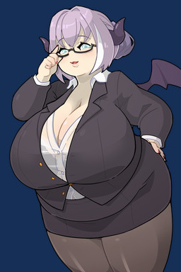 2_horns 5_fingers adjusting_glasses back_wings big_breasts biped black_bottomwear black_clothing black_eyewear black_glasses black_horn black_jacket black_membrane black_skirt black_topwear black_wings blue_pupils bottomwear breasts button_(fastener) cleavage clothed clothed_female clothed_humanoid clothing colored_nails eyelashes eyewear female female_humanoid fingernails fingers front_view glasses grey_hair hair hair_bun half-moon_glasses hand_on_hip hand_on_own_hip highlights_(coloring) horn huge_breasts jacket legwear light_body light_skin lips looking_at_viewer membrane_(anatomy) membranous_wings nails office_lady overweight overweight_female overweight_humanoid pantyhose pencil_skirt pupils red_fingernails red_nails shirt simple_background skirt small_wings solo spread_wings thick_lips thick_thighs topwear translucent translucent_clothing translucent_shirt translucent_topwear transparent_background white_dress_shirt white_eyes white_highlights wings morningpanda vtuber agano_mai demon demon_humanoid horned_humanoid humanoid succubus winged_humanoid 2023 2:3 absurd_res alpha_channel colored digital_drawing_(artwork) digital_media_(artwork) english_description hi_res portrait three-quarter_portrait