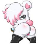 anthro bent_over black_outline blush butt camel_toe clothing female genitals glistening glistening_body glistening_butt hair heart_symbol legwear looking_at_viewer outline pussy rear_view simple_background solo tail x-con jewelpet sanrio sega sega_fave labra_(jewelpet) bear mammal polar_bear ursine 1:1 digital_media_(artwork)