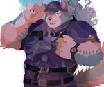 anthro clock clothing male muscular muscular_anthro muscular_arms muscular_male police police_officer police_uniform solo uniform watch 5dsbruno asian_mythology east_asian_mythology japanese_mythology lifewonders mythology tokyo_afterschool_summoners oguchi_magami_(tas) canid canine canis mammal wolf hi_res